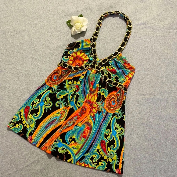 INC Women’s Halter Top Gold Trim Size P - Picture 1 of 7